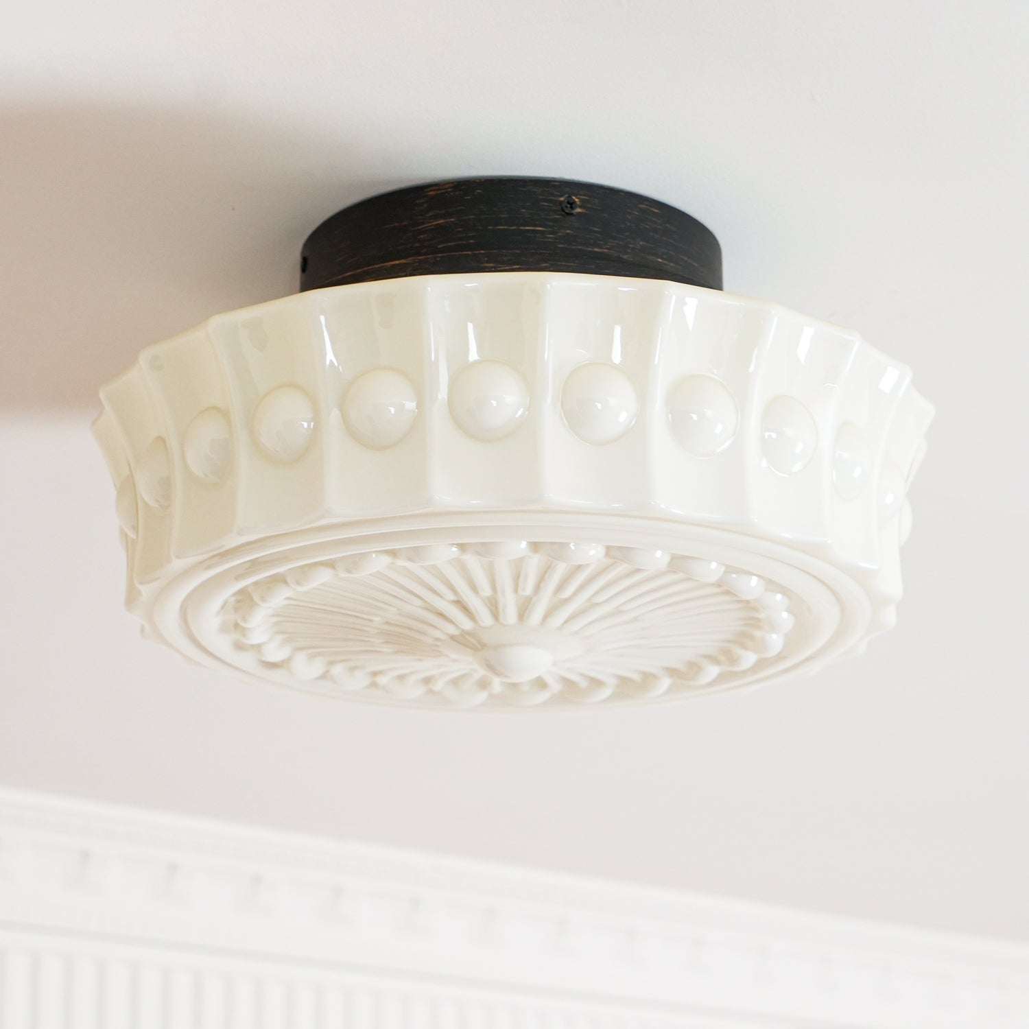 Metal Glass Ceiling Light 14.2 in Black Flush Mount Indoor Living Room Dining Fixture E26 E27 Multi Bulb | Thomler