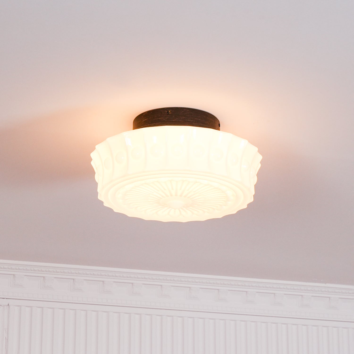Metal Glass Ceiling Light 14.2 in Black Flush Mount Indoor Living Room Dining Fixture E26 E27 Multi Bulb | Thomler