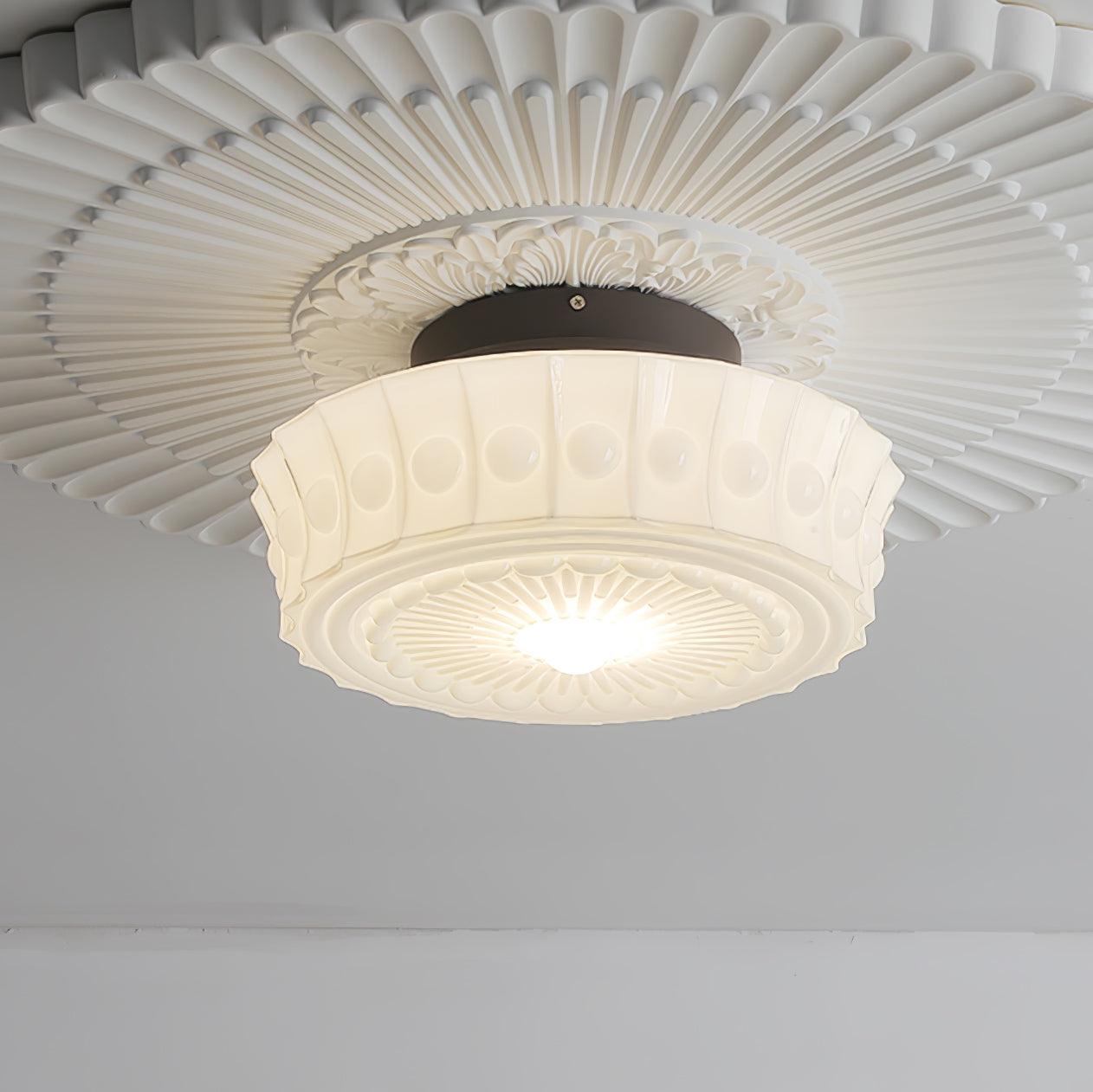 Metal Glass Ceiling Light 14.2 in Black Flush Mount Indoor Living Room Dining Fixture E26 E27 Multi Bulb | Thomler