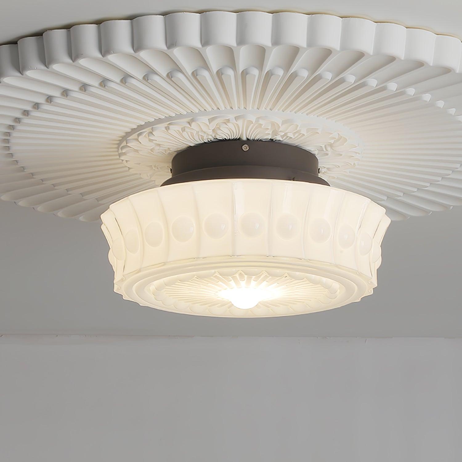 Metal Glass Ceiling Light 14.2 in Black Flush Mount Indoor Living Room Dining Fixture E26 E27 Multi Bulb | Thomler