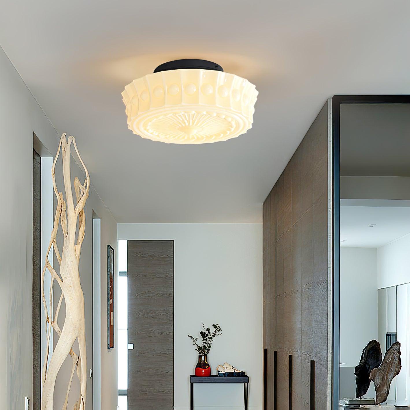 Metal Glass Ceiling Light 14.2 in Black Flush Mount Indoor Living Room Dining Fixture E26 E27 Multi Bulb | Thomler