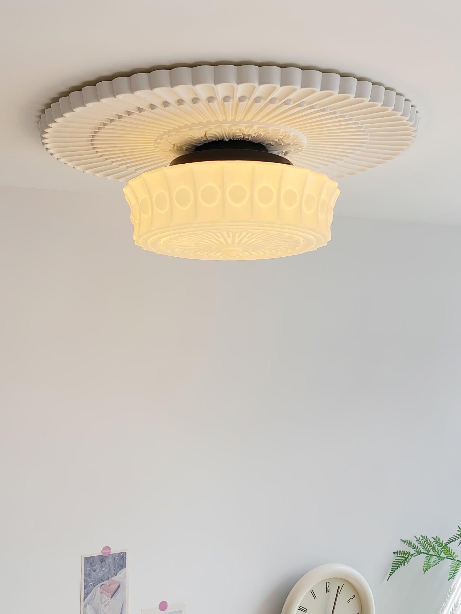 Metal Glass Ceiling Light 14.2 in Black Flush Mount Indoor Living Room Dining Fixture E26 E27 Multi Bulb | Thomler