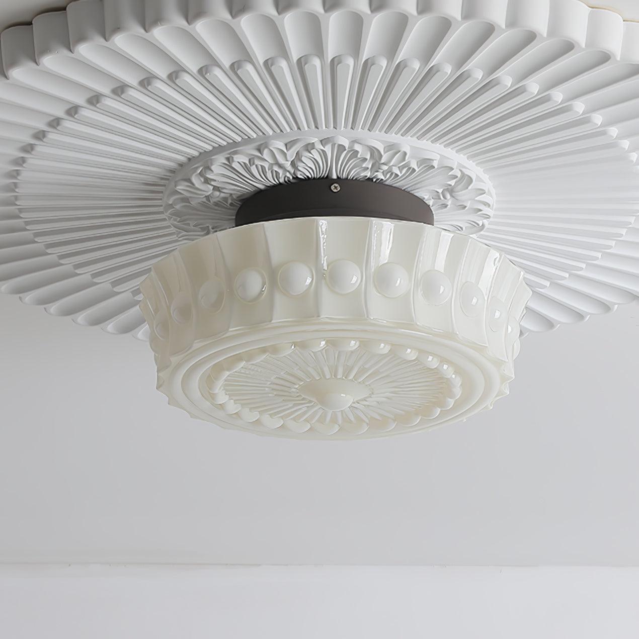 Metal Glass Ceiling Light 14.2 in Black Flush Mount Indoor Living Room Dining Fixture E26 E27 Multi Bulb | Thomler