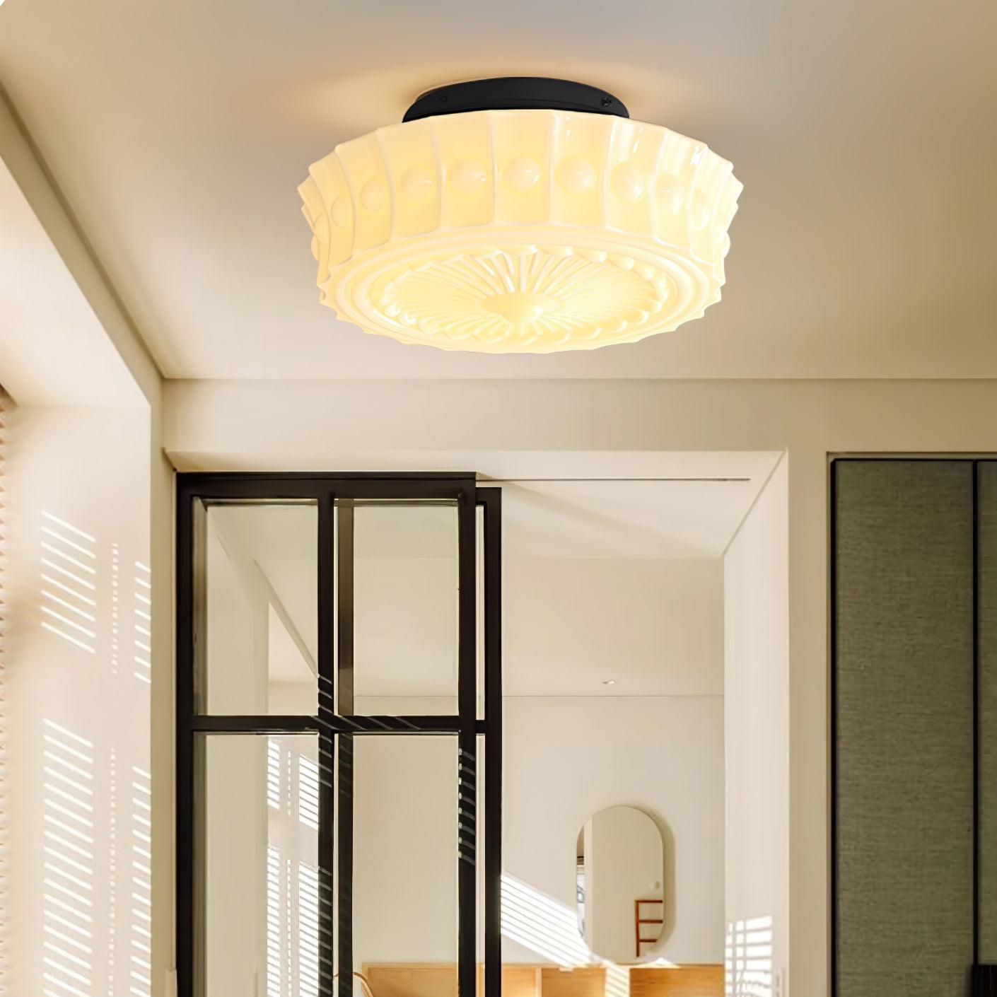 Metal Glass Ceiling Light 14.2 in Black Flush Mount Indoor Living Room Dining Fixture E26 E27 Multi Bulb | Thomler