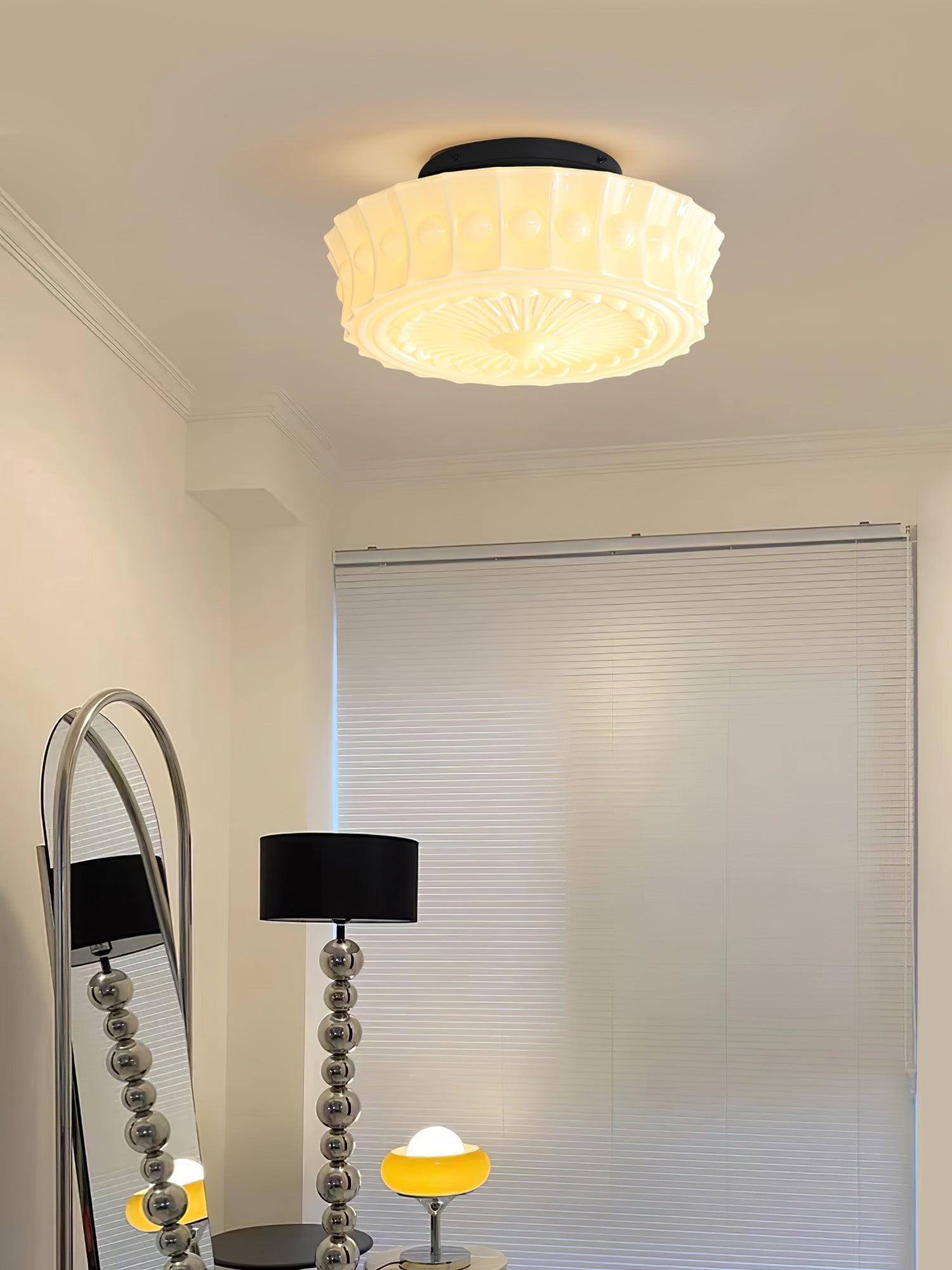 Metal Glass Ceiling Light 14.2 in Black Flush Mount Indoor Living Room Dining Fixture E26 E27 Multi Bulb | Thomler