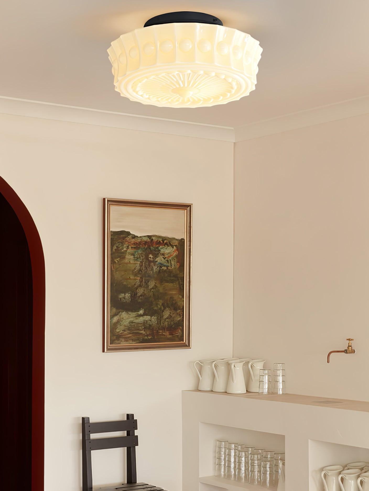 Metal Glass Ceiling Light 14.2 in Black Flush Mount Indoor Living Room Dining Fixture E26 E27 Multi Bulb | Thomler