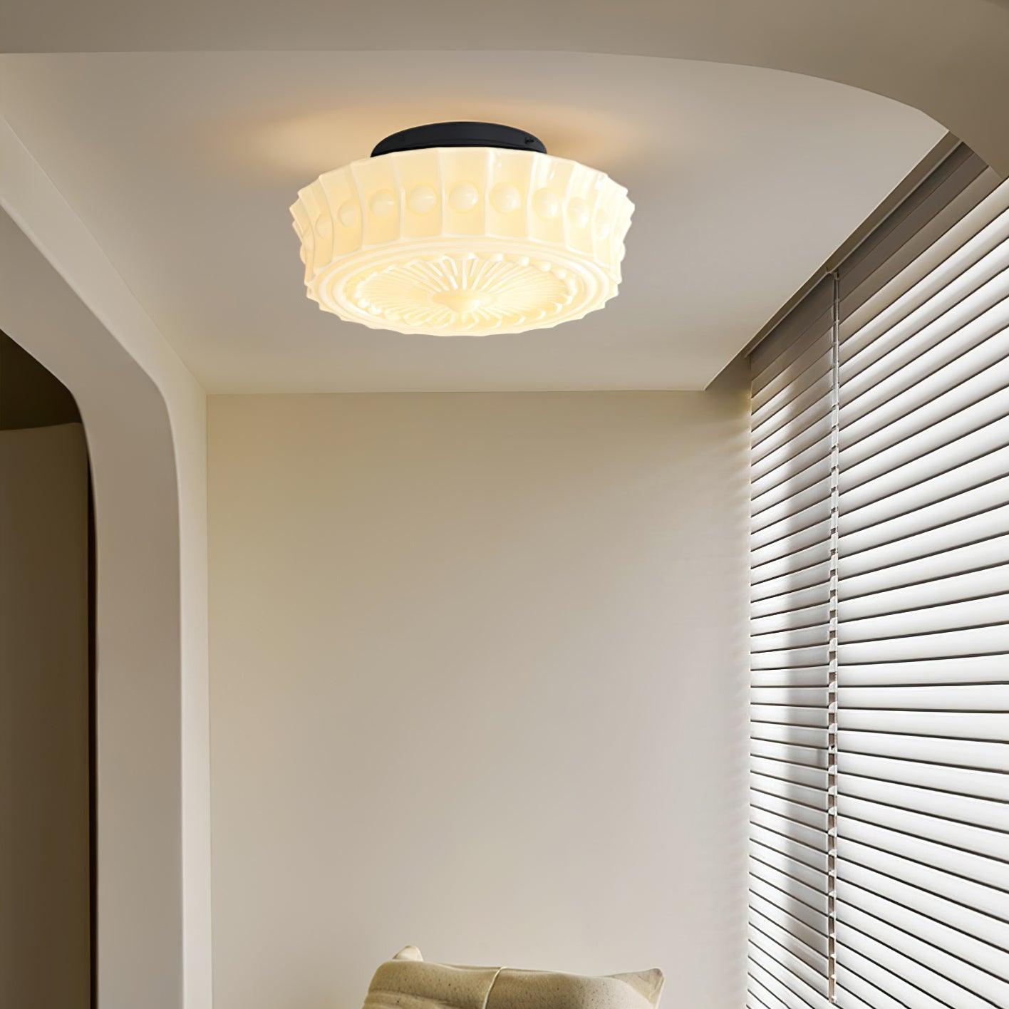 Metal Glass Ceiling Light 14.2 in Black Flush Mount Indoor Living Room Dining Fixture E26 E27 Multi Bulb | Thomler
