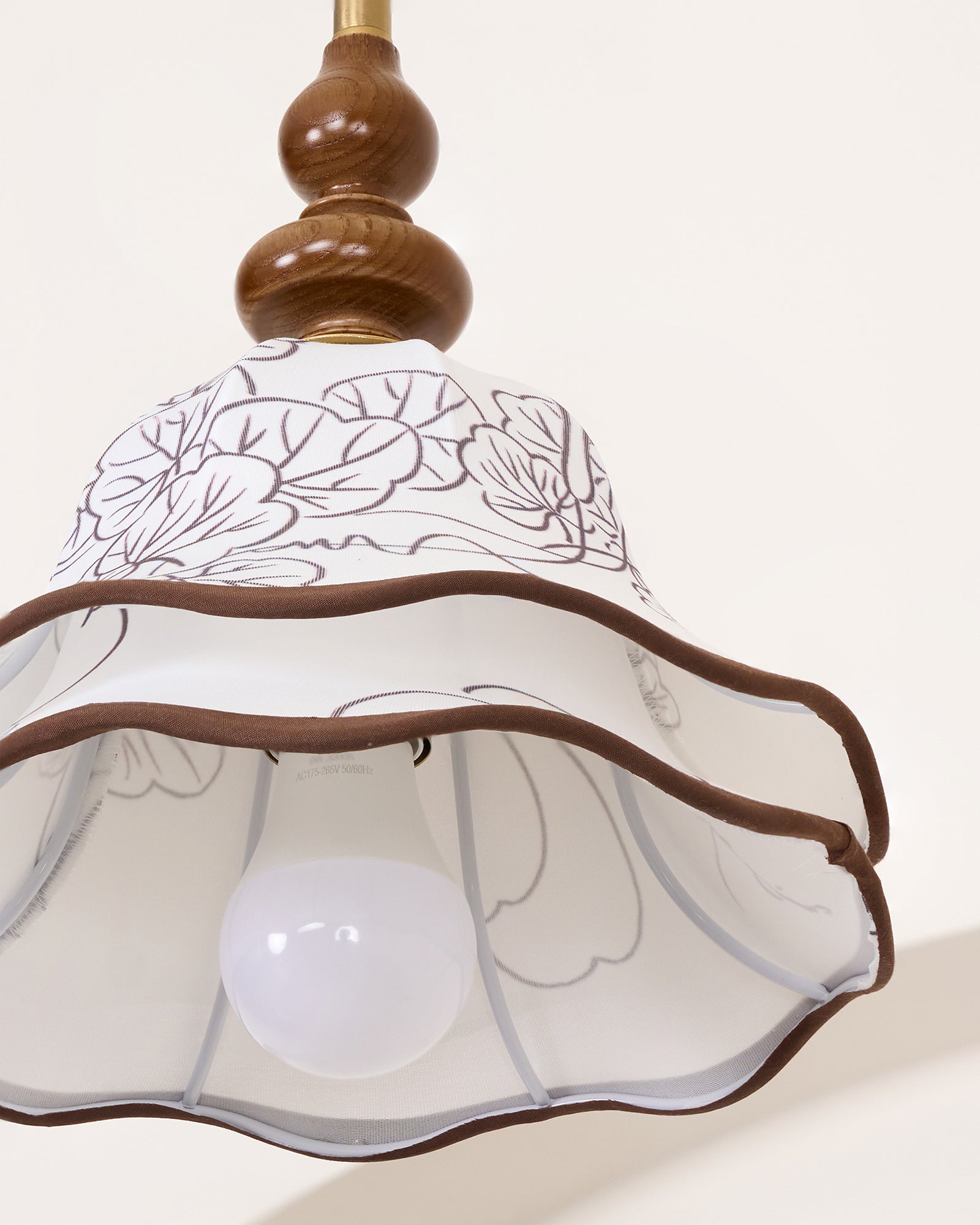 Pendant Light Wood Cloth Metal 9.8 in White Gold Wavy Floral Shade Dining Kitchen Vintage | Thomler