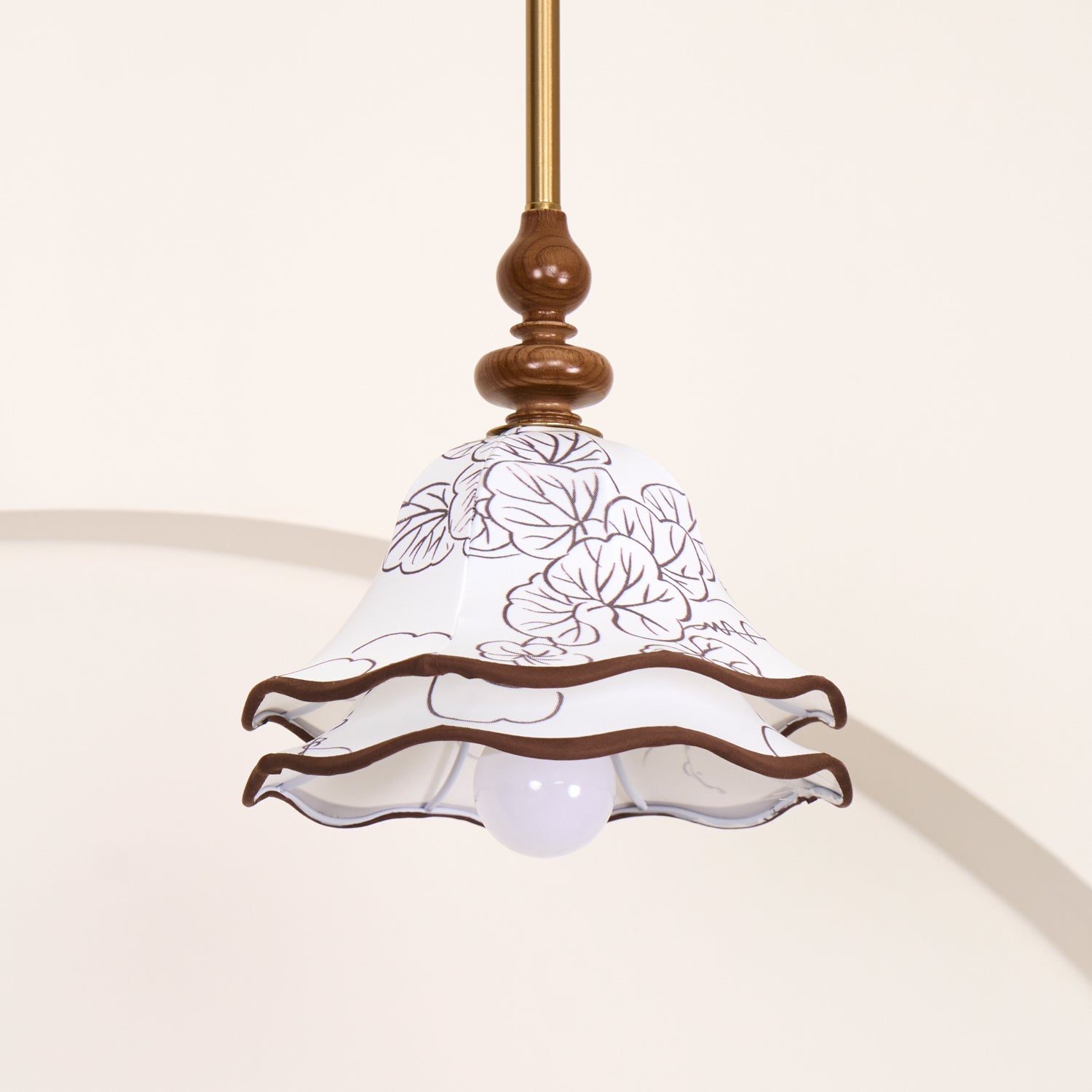 Pendant Light Wood Cloth Metal 9.8 in White Gold Wavy Floral Shade Dining Kitchen Vintage | Thomler