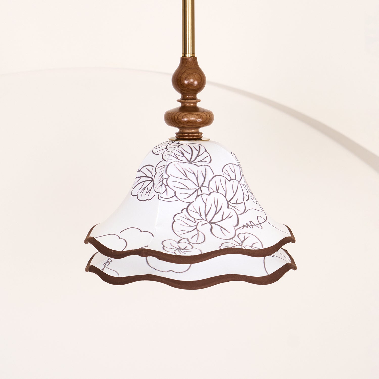 Pendant Light Wood Cloth Metal 9.8 in White Gold Wavy Floral Shade Dining Kitchen Vintage | Thomler