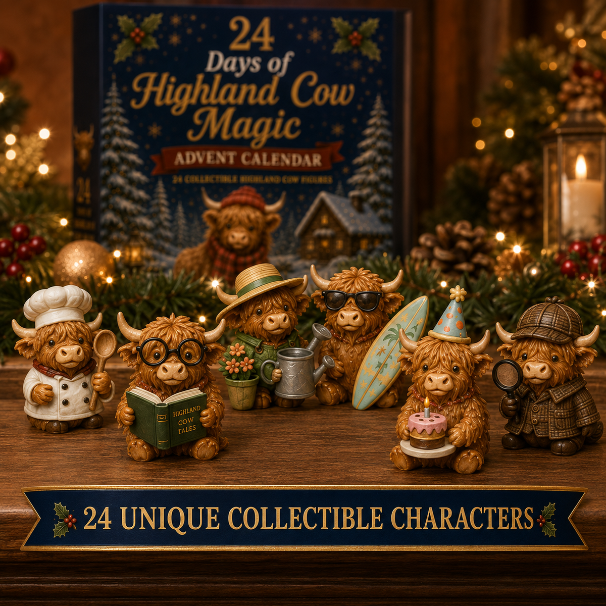 Highland Cow Advent Calendar – 24-Day Christmas Countdown with Collectible Miniatures for Holiday Decoration | Thomler