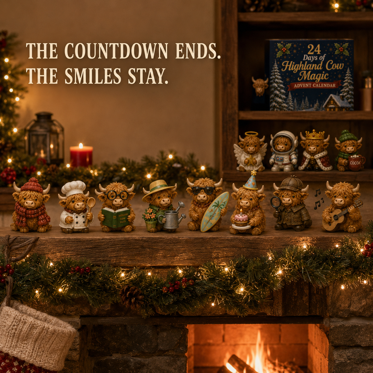 Highland Cow Advent Calendar – 24-Day Christmas Countdown with Collectible Miniatures for Holiday Decoration | Thomler