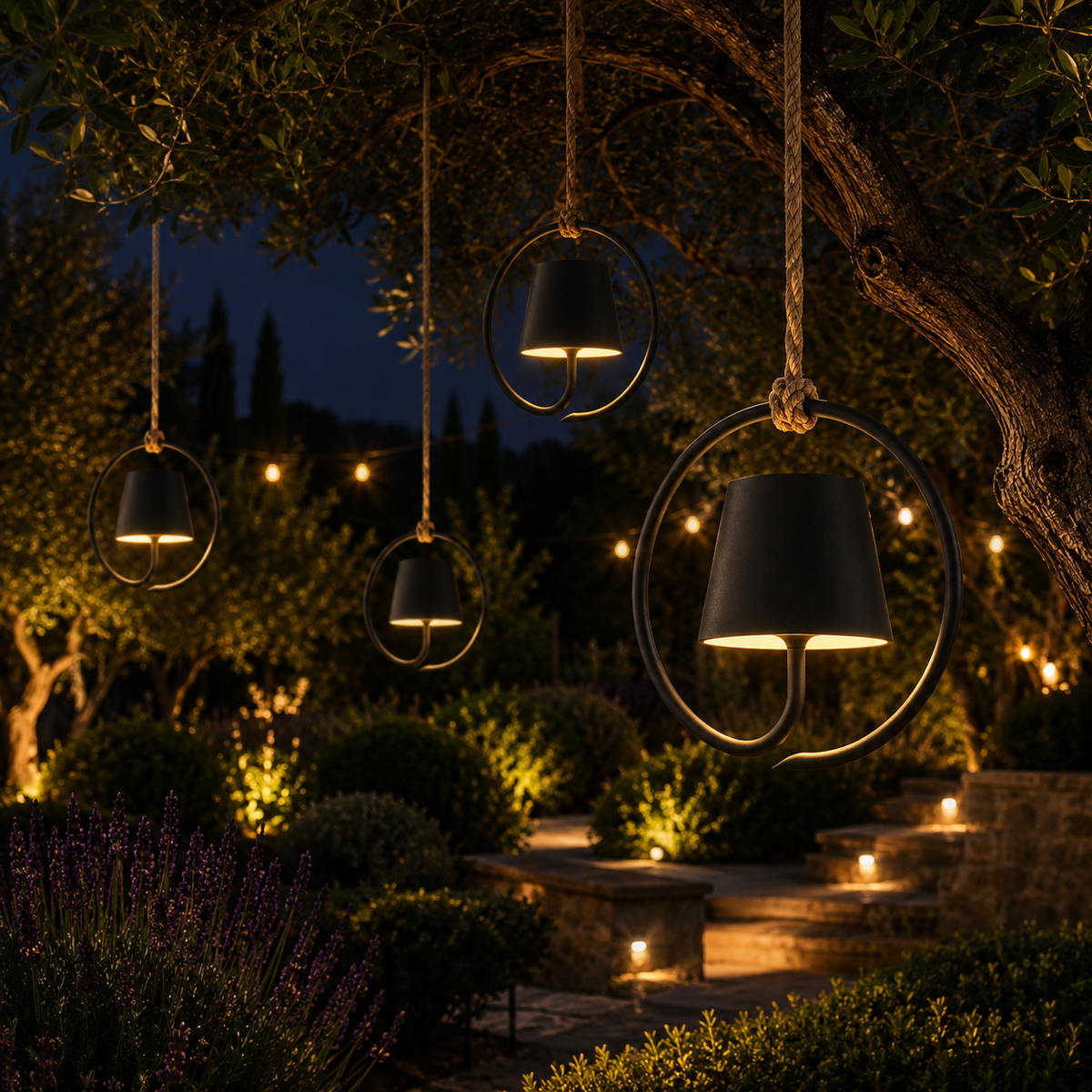Rechargeable Outdoor Hanging Lantern with Jute Cord – Waterproof LED Pendant Light for Patio, Garden & Pergola | Thomler