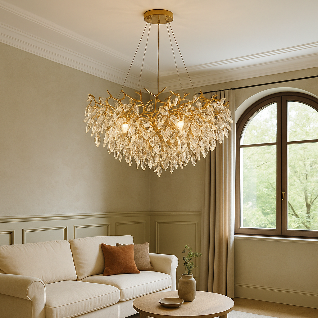 Pendant Light Crystal Aluminium Ø80.0 cm Gold Dining Room Living Room Hanging Ceiling Chandelier Warm White LED Adjustable Suspension | Thomler