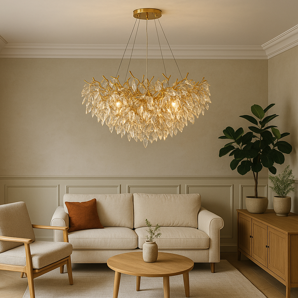 Pendant Light Crystal Aluminium Ø80.0 cm Gold Dining Room Living Room Hanging Ceiling Chandelier Warm White LED Adjustable Suspension | Thomler