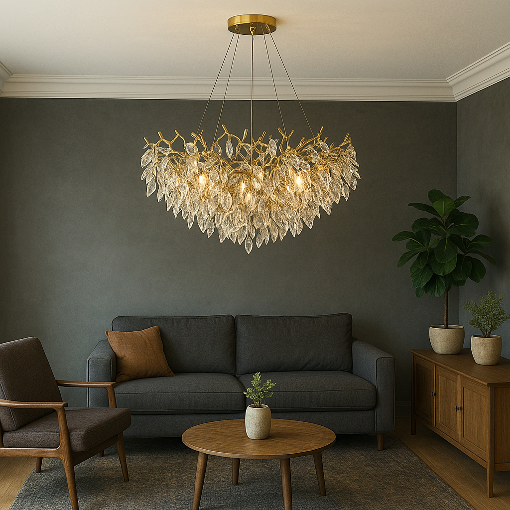 Pendant Light Crystal Aluminium Ø80.0 cm Gold Dining Room Living Room Hanging Ceiling Chandelier Warm White LED Adjustable Suspension | Thomler