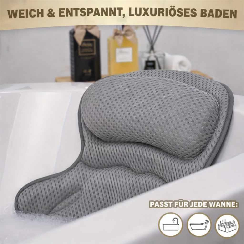 Contoured Spa Bath Pillow with Suction Cups for Neck and Back Support – Breathable 4D Mesh Design | Thomler