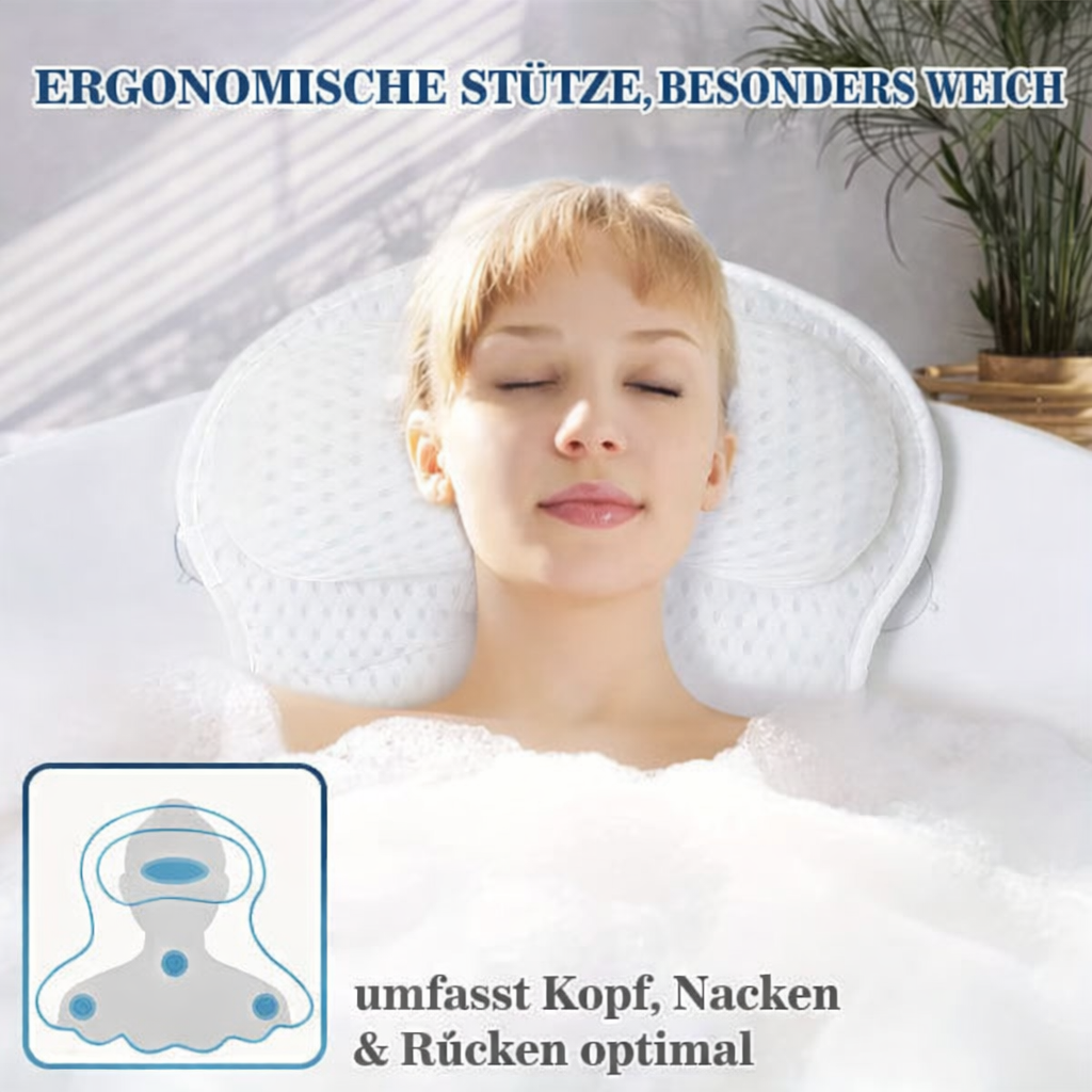Contoured Spa Bath Pillow with Suction Cups for Neck and Back Support – Breathable 4D Mesh Design | Thomler
