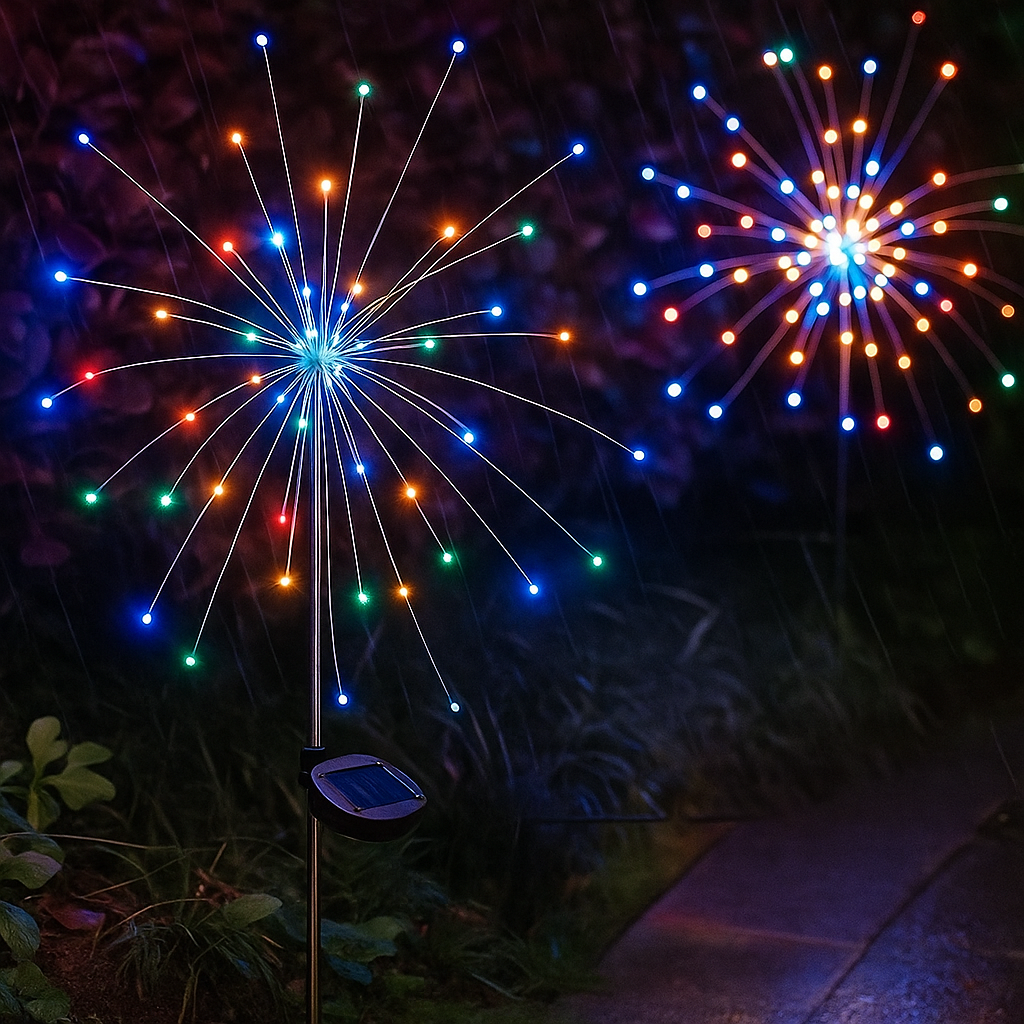 Solar Garden Starburst Light with 90 or 150 LEDs – Bendable Copper Wire Outdoor Stake – 8 Lighting Modes for Yard, Pathway & Patio | Thomler