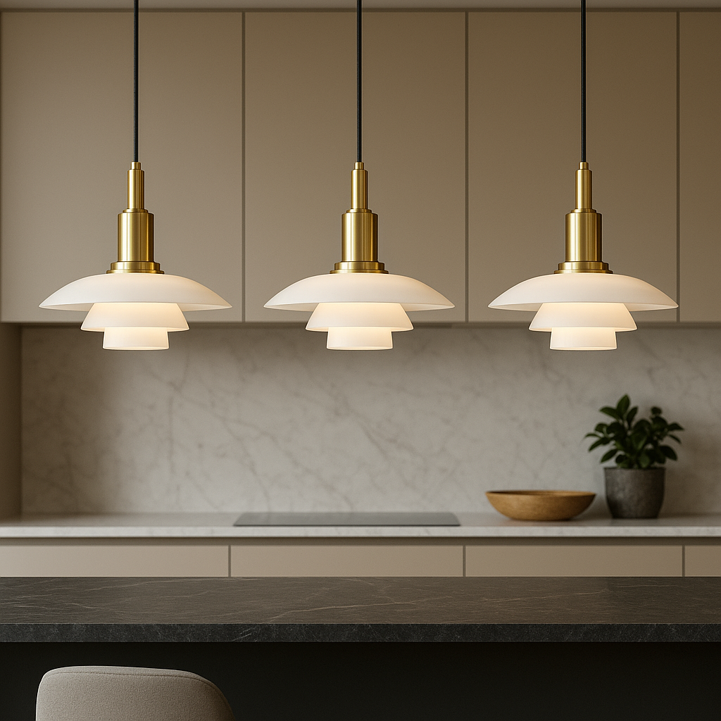 Pendant Light Glass Metal 28.0 cm Dome Gold Dining Room Kitchen Island Adjustable 2-3 Heads | Thomler