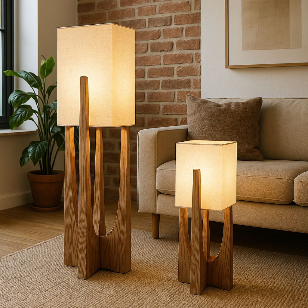 Japanese-Inspired Fabric & Wood Floor Lamp with Natural Minimalist Design | Wabi-Sabi Style Ambient Lighting for Living Room, Bedroom | Thomler