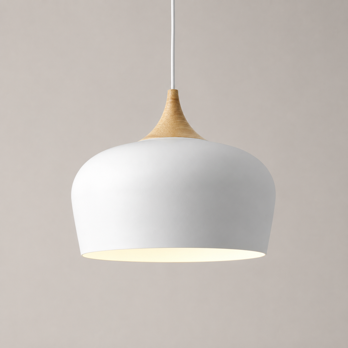 Dome Pendant Light with Adjustable Cord – Aluminum & Wood Accent for Dining Room, Kitchen Island & Reading Nook | Thomler