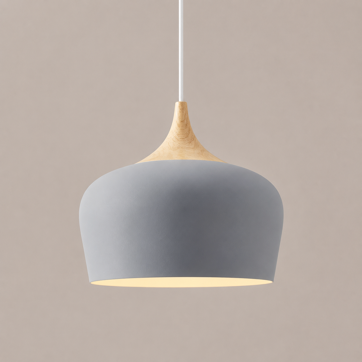 Dome Pendant Light with Adjustable Cord – Aluminum & Wood Accent for Dining Room, Kitchen Island & Reading Nook | Thomler
