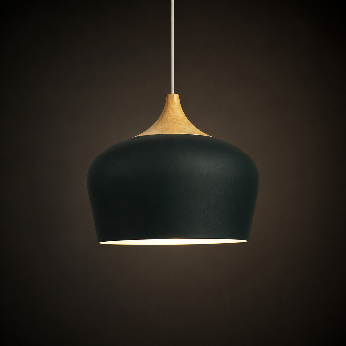 Dome Pendant Light with Adjustable Cord – Aluminum & Wood Accent for Dining Room, Kitchen Island & Reading Nook | Thomler