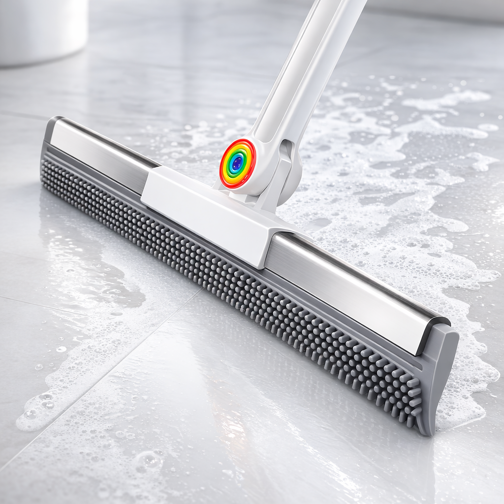 Dual-Action Floor Squeegee with Rubber Edge & Soft Bristles for Pet Hair Removal | Thomler