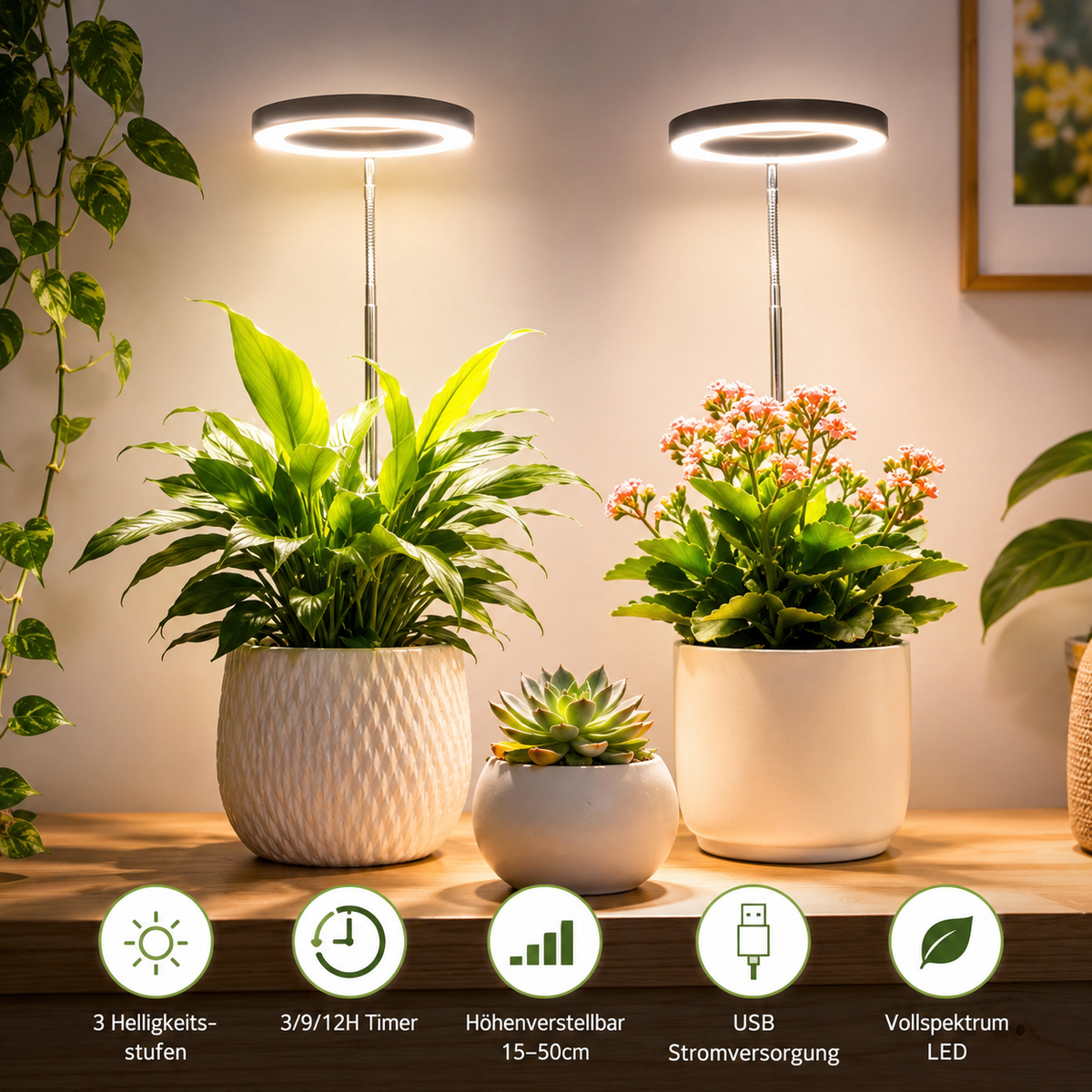 Adjustable Full-Spectrum Indoor Plant Grow Light with USB Power Stand | Thomler