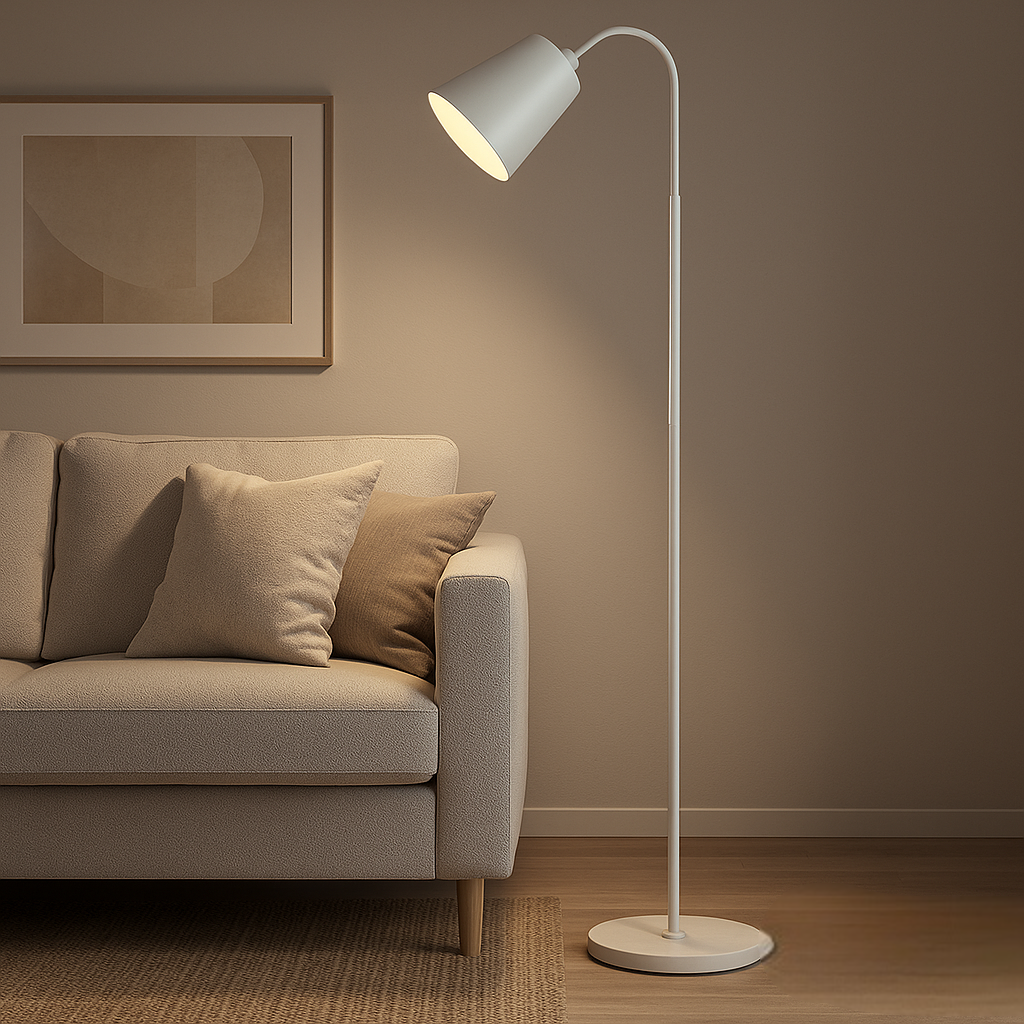 Floor Lamp Wood And Metal 150.0–160.0 cm White Reading Room Adjustable E27 Scandinavian Standing Light For Sofa Bedroom | Thomler