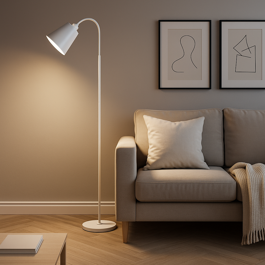 Floor Lamp Wood And Metal 150.0–160.0 cm White Reading Room Adjustable E27 Scandinavian Standing Light For Sofa Bedroom | Thomler