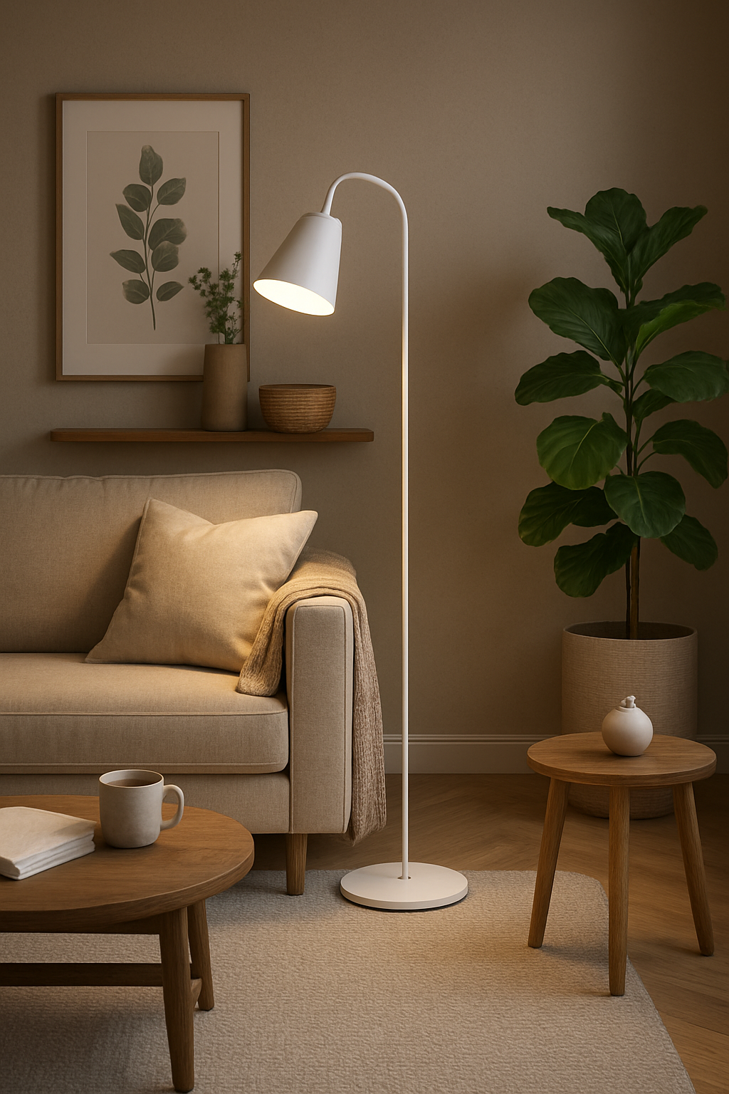 Floor Lamp Wood And Metal 150.0–160.0 cm White Reading Room Adjustable E27 Scandinavian Standing Light For Sofa Bedroom | Thomler