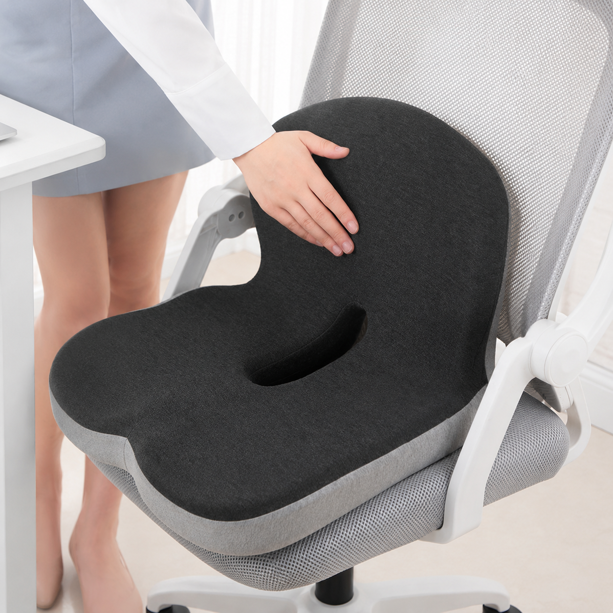 Memory Foam Seat Cushion for Office Chair Desk Car Support Tailbone Relief Non-Slip Washable Cover Ergonomic Posture Corrector Portable | Thomler
