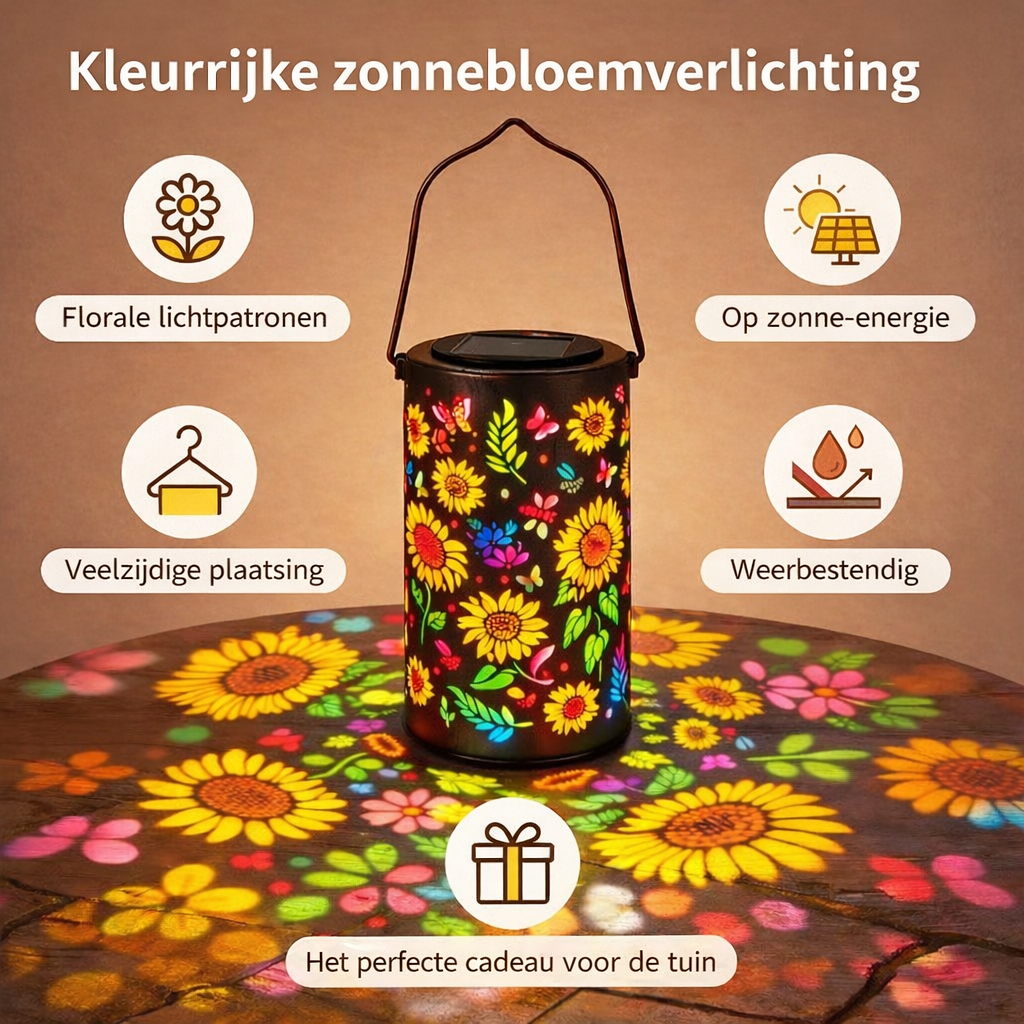 Solar-Gartenlaterne mit Blütenmuster - Warmes & buntes Licht