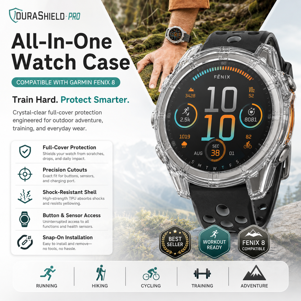 Protective Case & Screen Guard for Garmin Fenix 8 & Descent Mk3i Smartwatch | Thomler