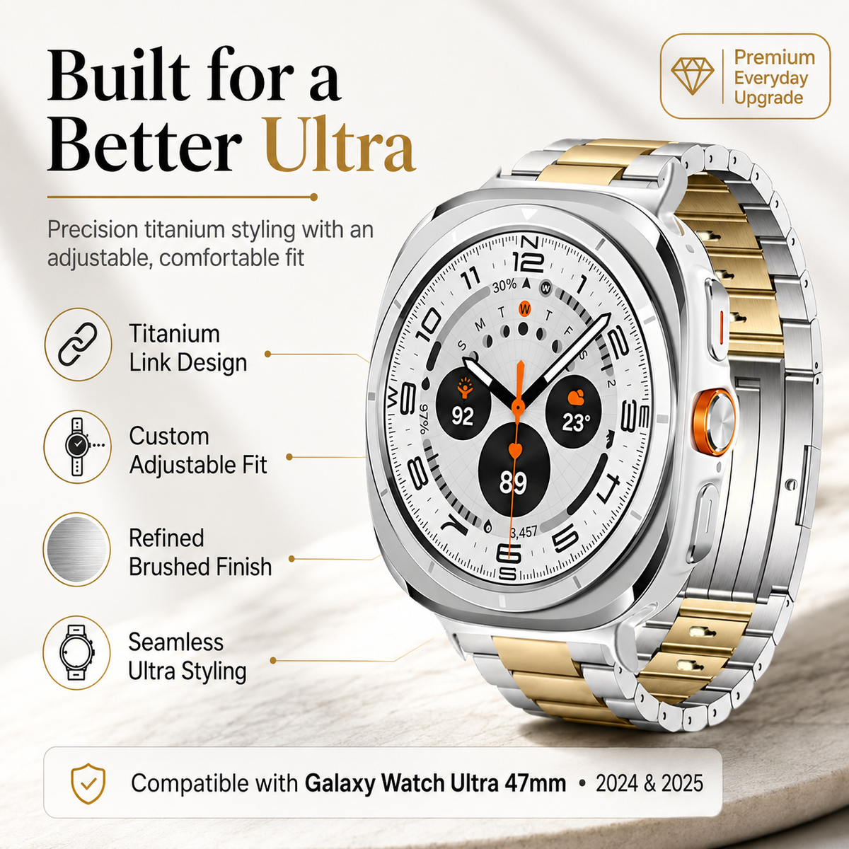 Premium Metal Link Wristband for Samsung Galaxy Watch Ultra 47mm – Titanium & Steel Construction | Thomler
