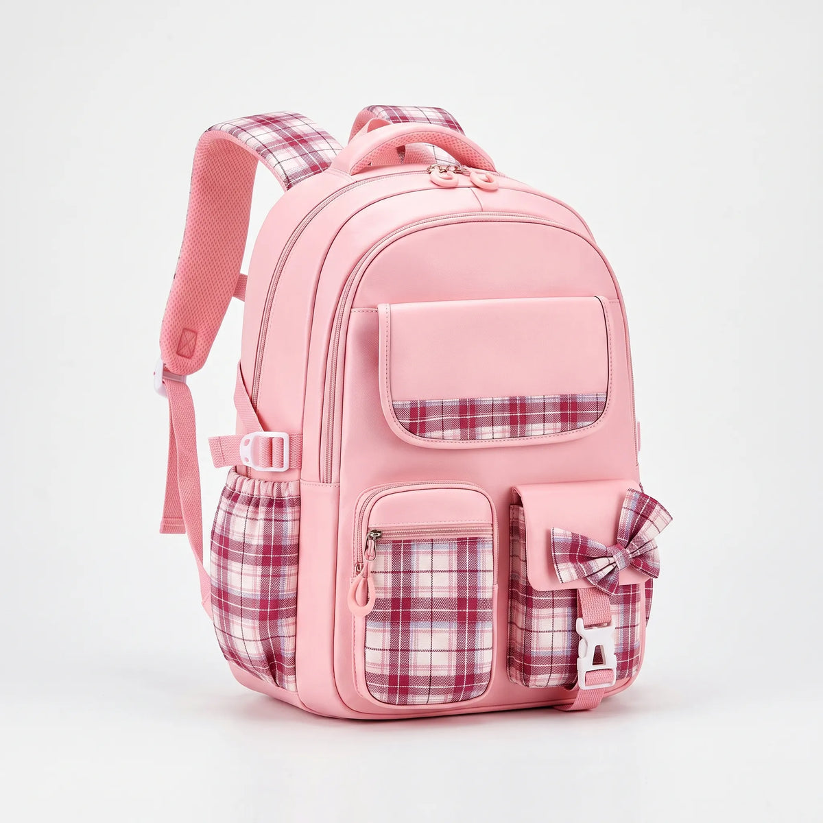 Elementary Student Backpack with Gingham Trim & Padded Straps – Organized Compartments for Books & Supplies | Thomler