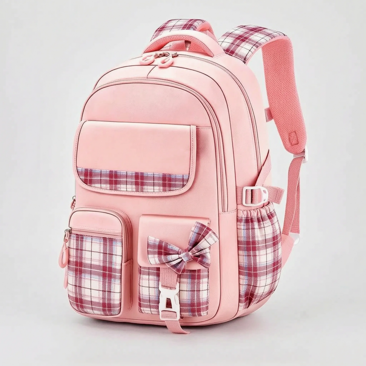 Elementary Student Backpack with Gingham Trim & Padded Straps – Organized Compartments for Books & Supplies | Thomler
