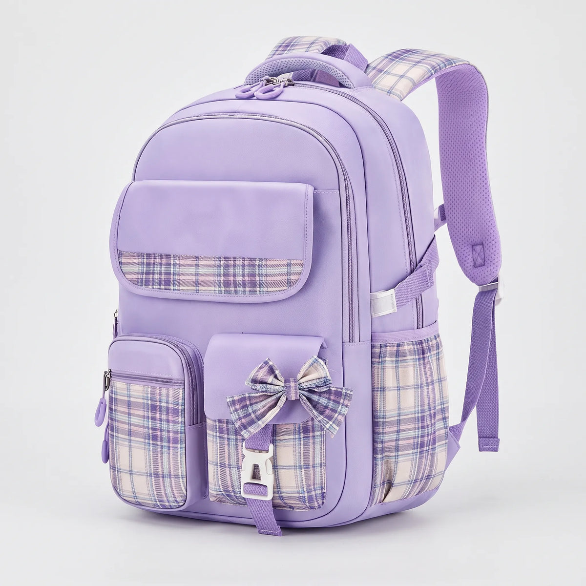 Elementary Student Backpack with Gingham Trim & Padded Straps – Organized Compartments for Books & Supplies | Thomler