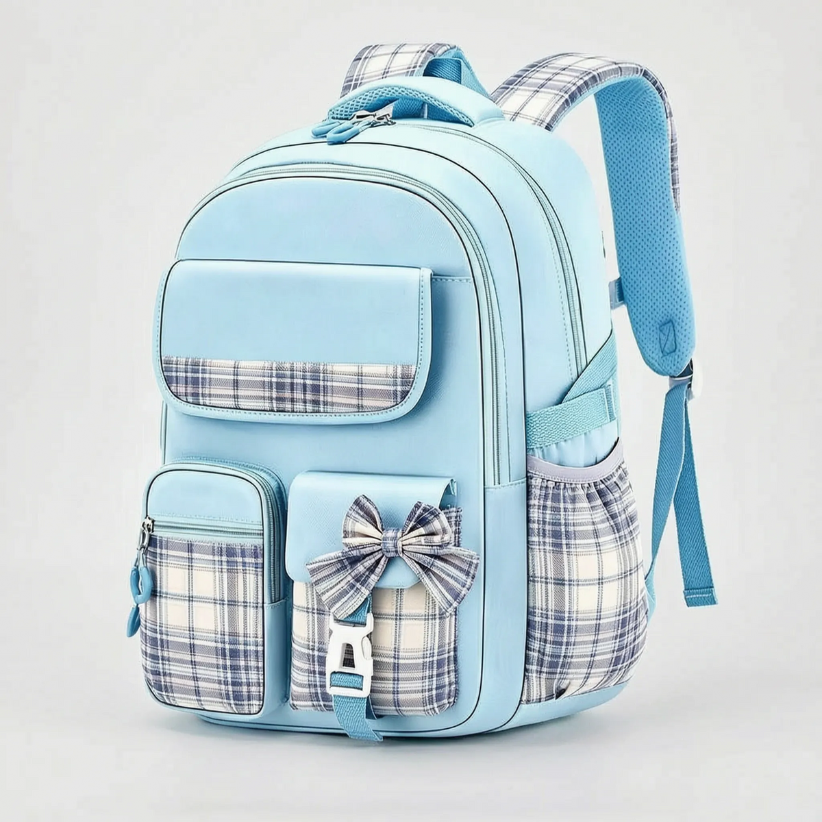 Elementary Student Backpack with Gingham Trim & Padded Straps – Organized Compartments for Books & Supplies | Thomler