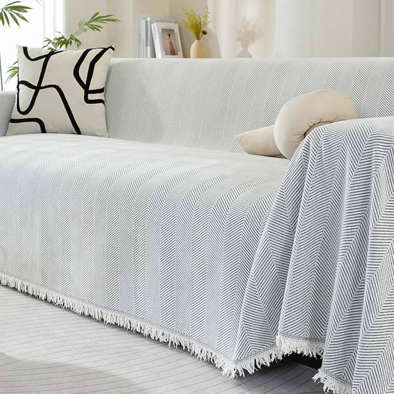 Herringbone Throw Blanket with Tassels for Sofa or Chair – Soft Textured Cover for Living Room, Bedroom & Couch Protection – Woven Home | Thomler