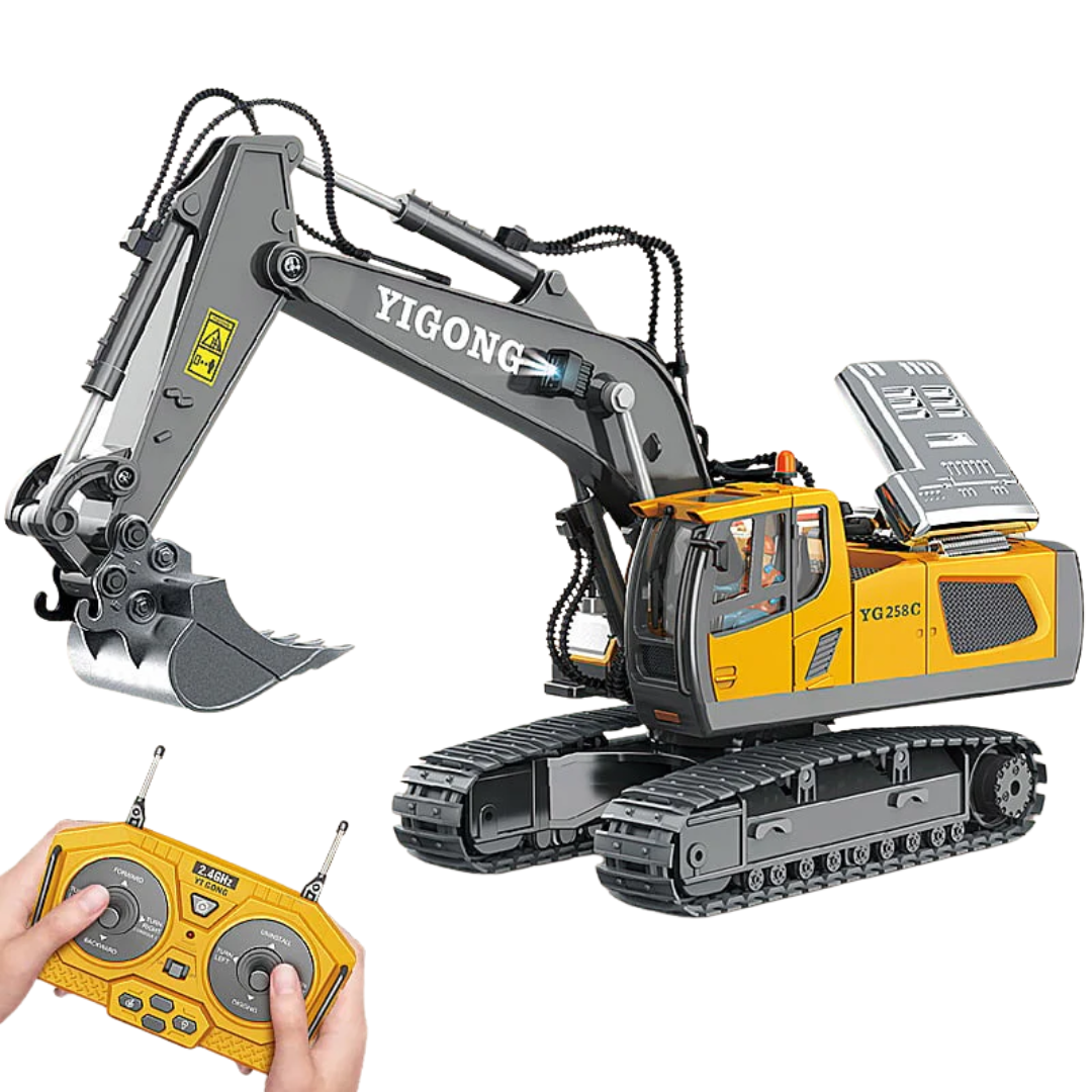 Remote Control Excavator Toy 1:20 Scale with Hydraulic System | 18-Channel Radio Control | Metal Construction Parts | Rechargeable Battery | Thomler