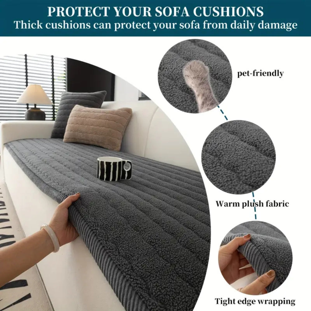 Soft Plush Couch Protector with Non-Slip Backing for Pets, Spills & Everyday Use in Living Room & Bedroom | Thomler
