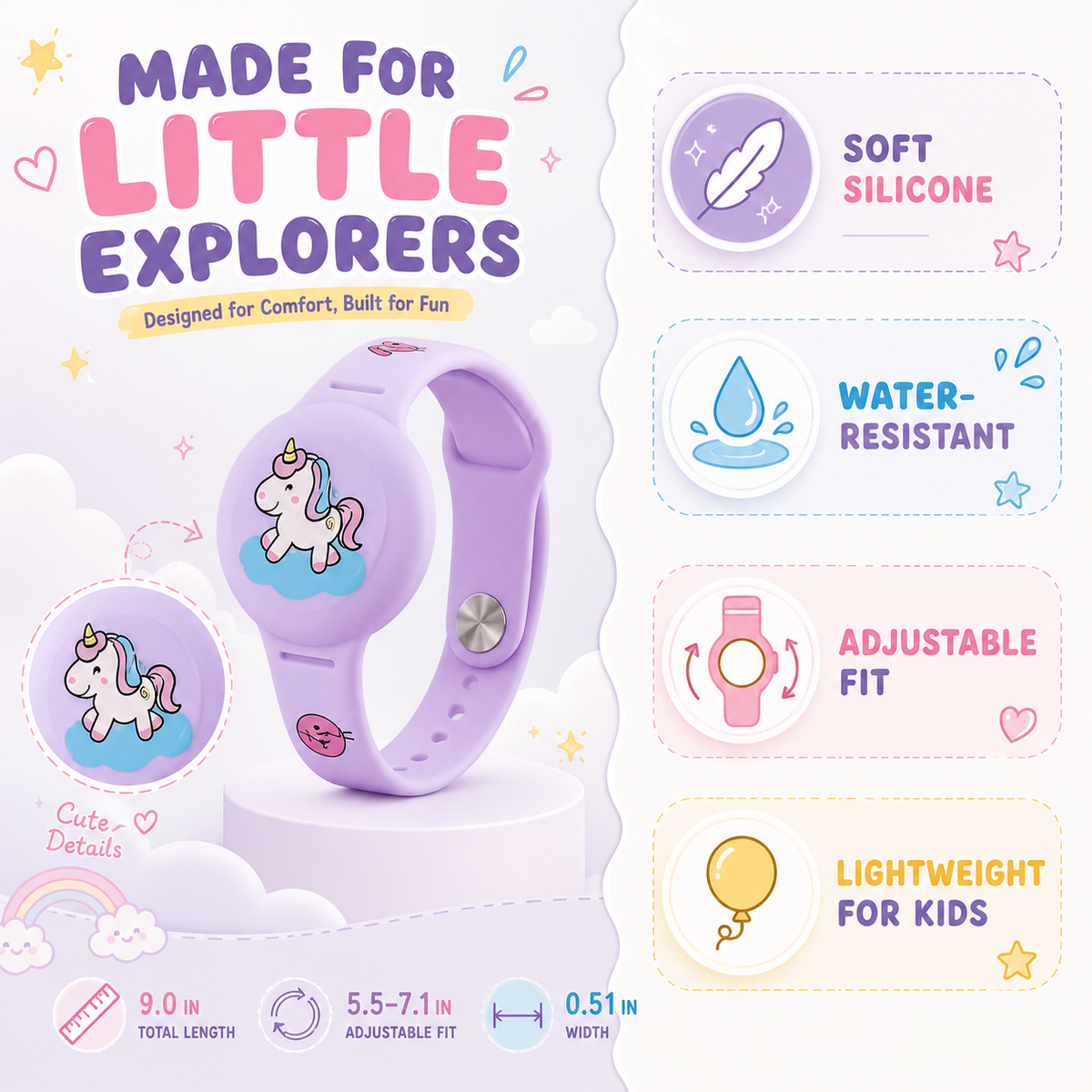Kids' GPS Tracker Holder Wristband in Soft Silicone – Adjustable Fit for Outdoor Play & Travel Safety | Thomler