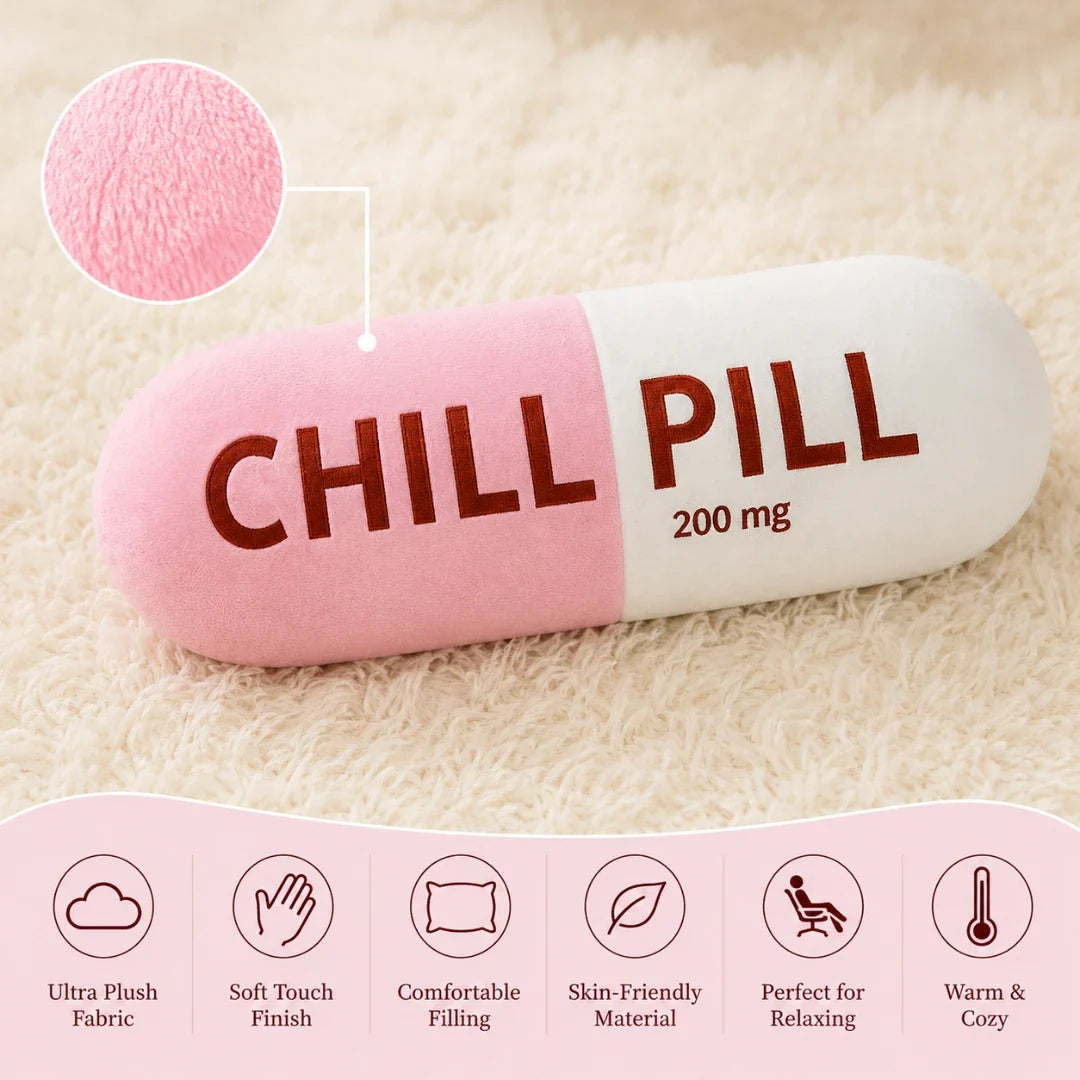 Oversized Pill-Shaped Throw Pillow – Humor & Comfort for Couch, Bed, Dorm – Soft Plush Novelty Cushion for Living Room, Office, Bedroom | Thomler