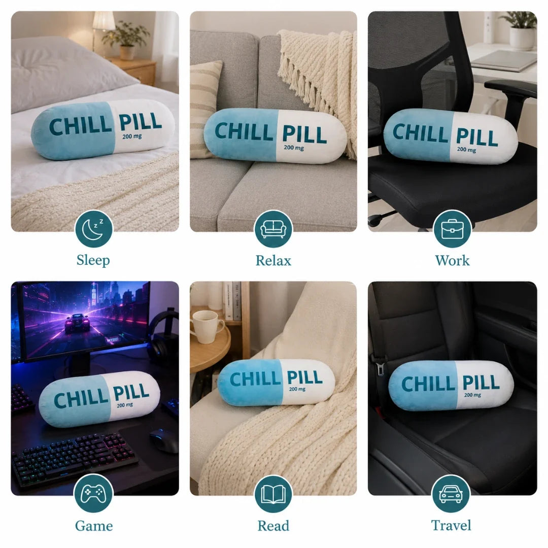 Oversized Pill-Shaped Throw Pillow – Humor & Comfort for Couch, Bed, Dorm – Soft Plush Novelty Cushion for Living Room, Office, Bedroom | Thomler