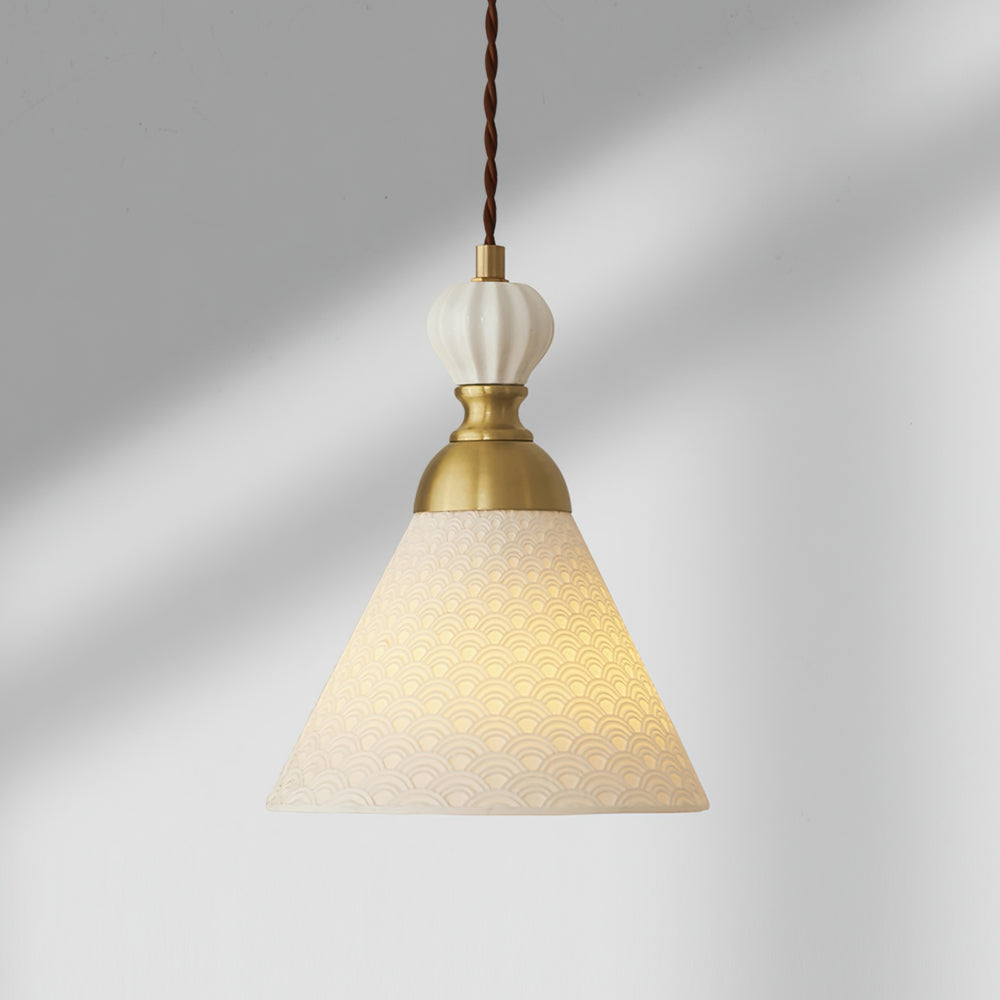 Pendant Lamp Ceramic 9.4 in White Indoor Ceiling Light Adjustable Brass Accents Modern Dining Room Kitchen Lighting | Thomler