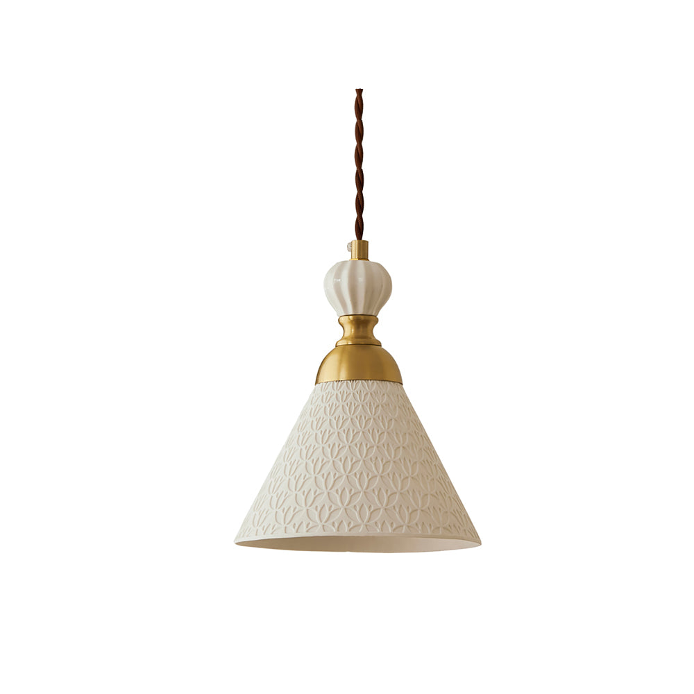 Pendant Lamp Ceramic 9.4 in White Indoor Ceiling Light Adjustable Brass Accents Modern Dining Room Kitchen Lighting | Thomler