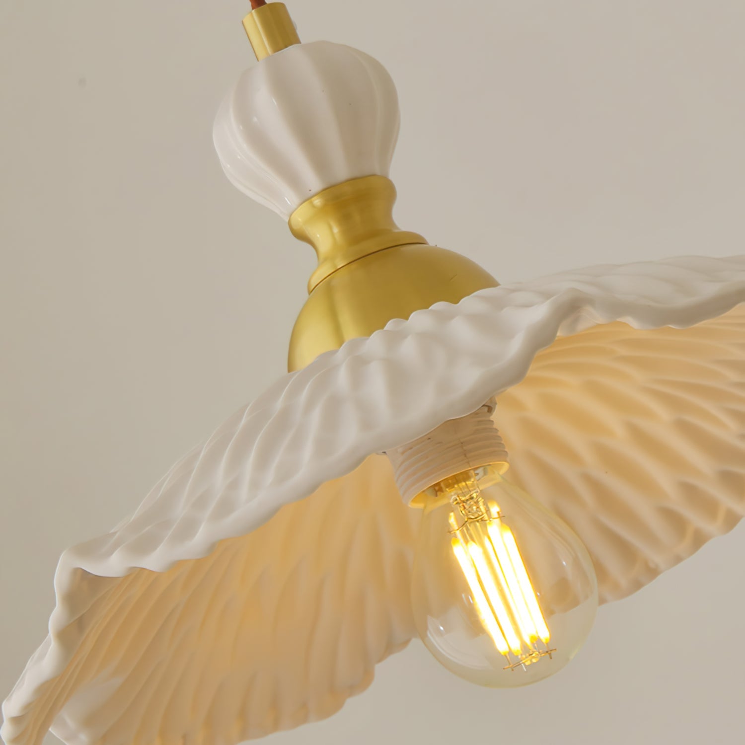 Pendant Lamp Ceramic 9.4 in White Indoor Ceiling Light Adjustable Brass Accents Modern Dining Room Kitchen Lighting | Thomler